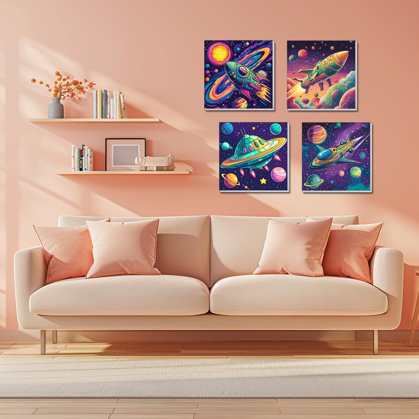 4 Pack Paint by Numbers Kit for Kids, Outer Space Color by Number Painting Kits for Kids Ages 8-12 Astronaut Paint by Numbers with Framed Canvas Children DIY Paints by Number Kits for Beginners 8x8 In