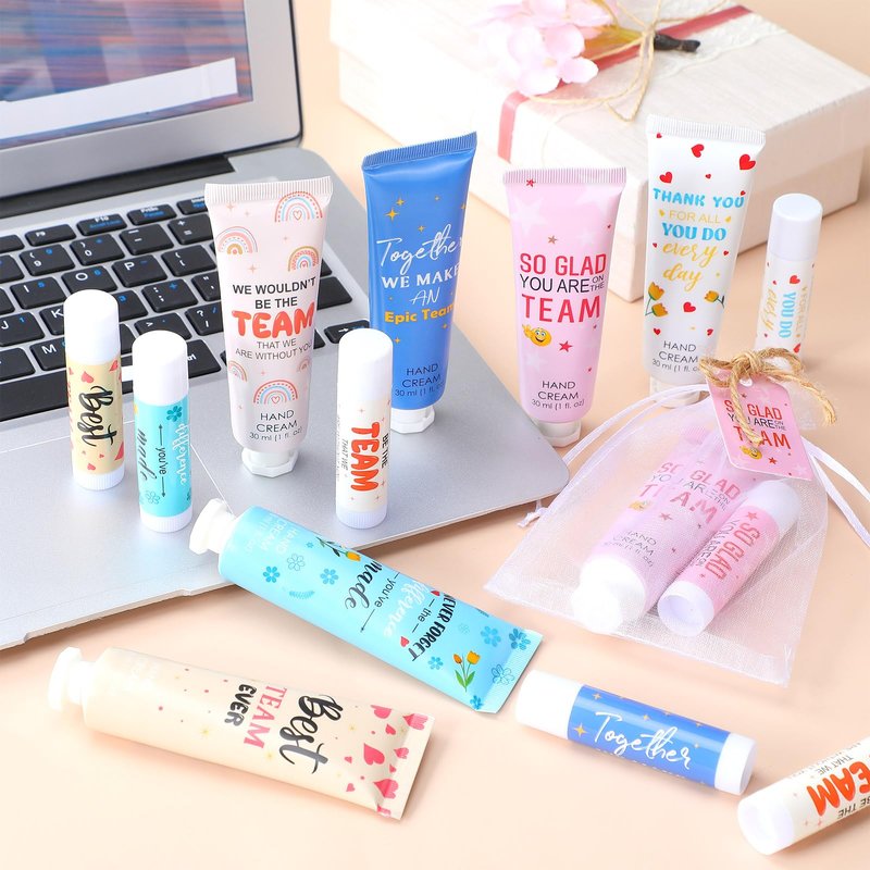 Dansib 12sets/48pcs Best Team Ever Gifts Team Appreciation Thank You Gifts for Coworkers Women Employee Appreciation Gift Party Favors Basket Stuffers Items Travel Hand Lotion and Lip Balm Set