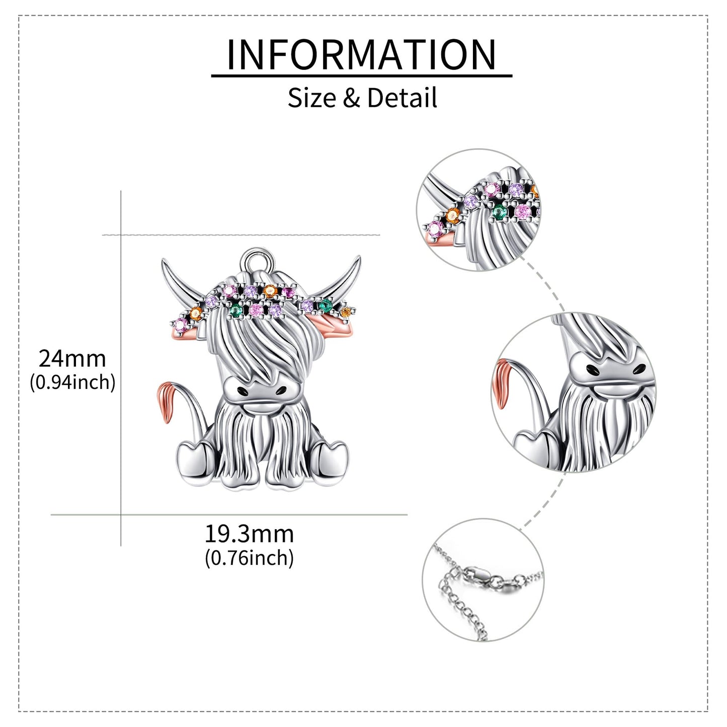 YAFEINI Highland Cow Necklace 925 Sterling Silver Highland Cow Necklace Animal Jewelry Gift for Women Mom