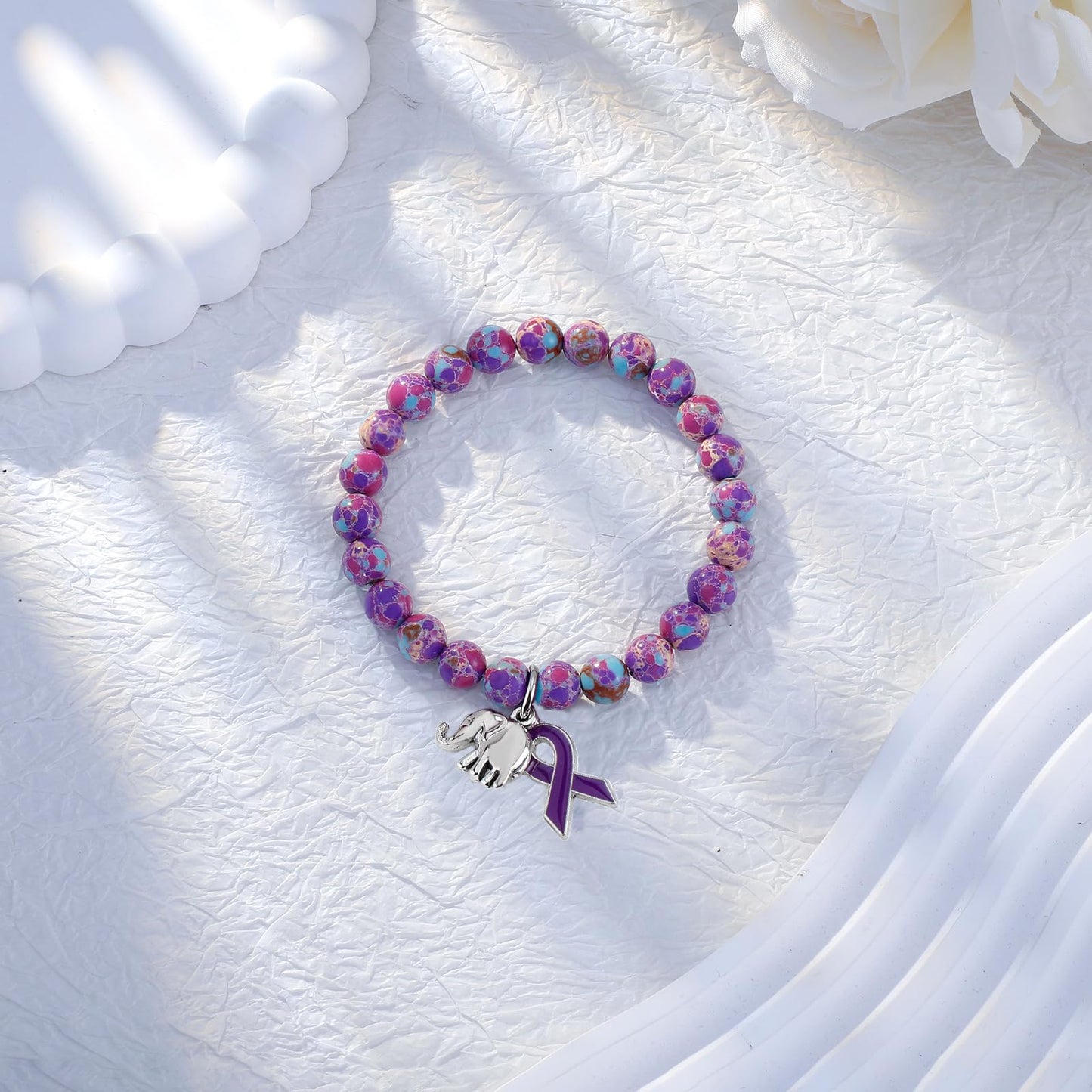 ARHTF Elephant Alzheimers Awareness Bracelet Purple Ribbon Awareness Alzheimers Bracelet Support Alzheimers Family Gifts For Dementia Support (pinkblue)