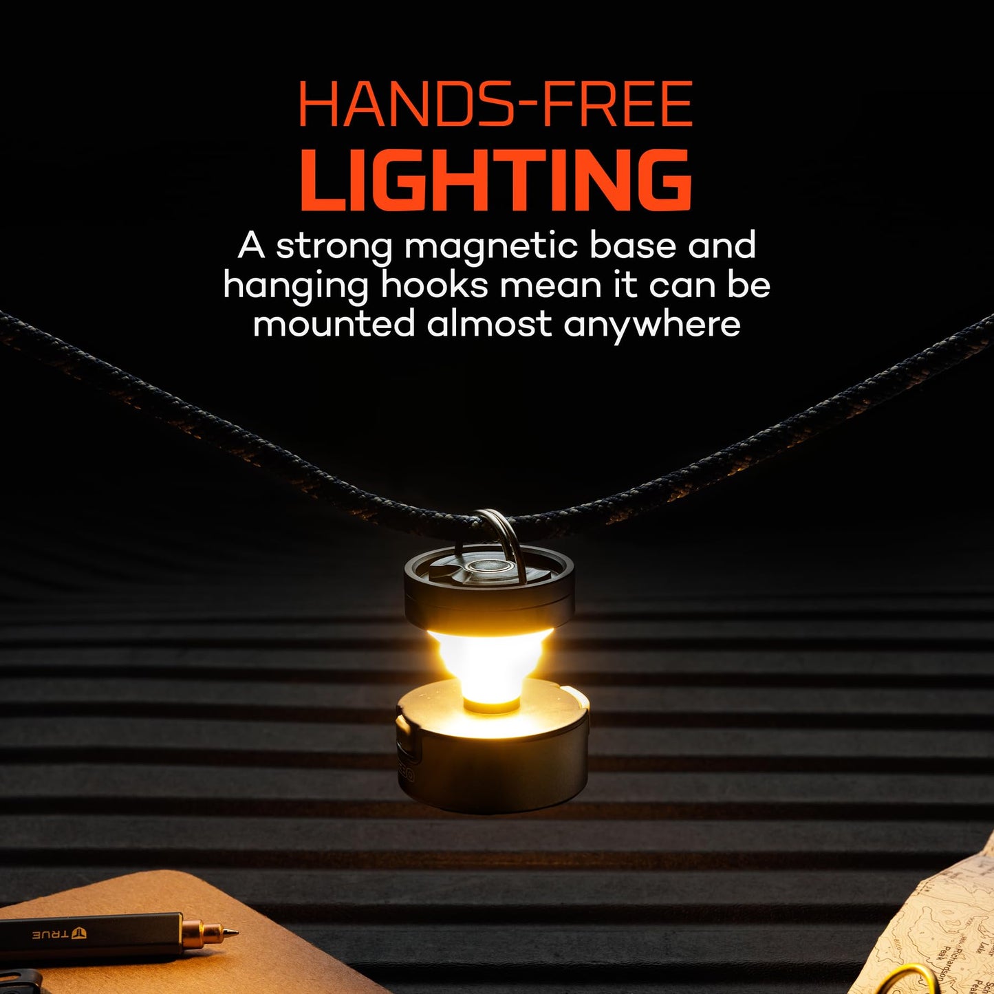 NEBO Poppy Puck Pocket Lantern | Pocket Light, Compact 2-in-1 Mini Lantern, 300 Lumen, Rechargeable, 3 Light Modes, Magnetic Base & Hanging Hooks - Rose Gold