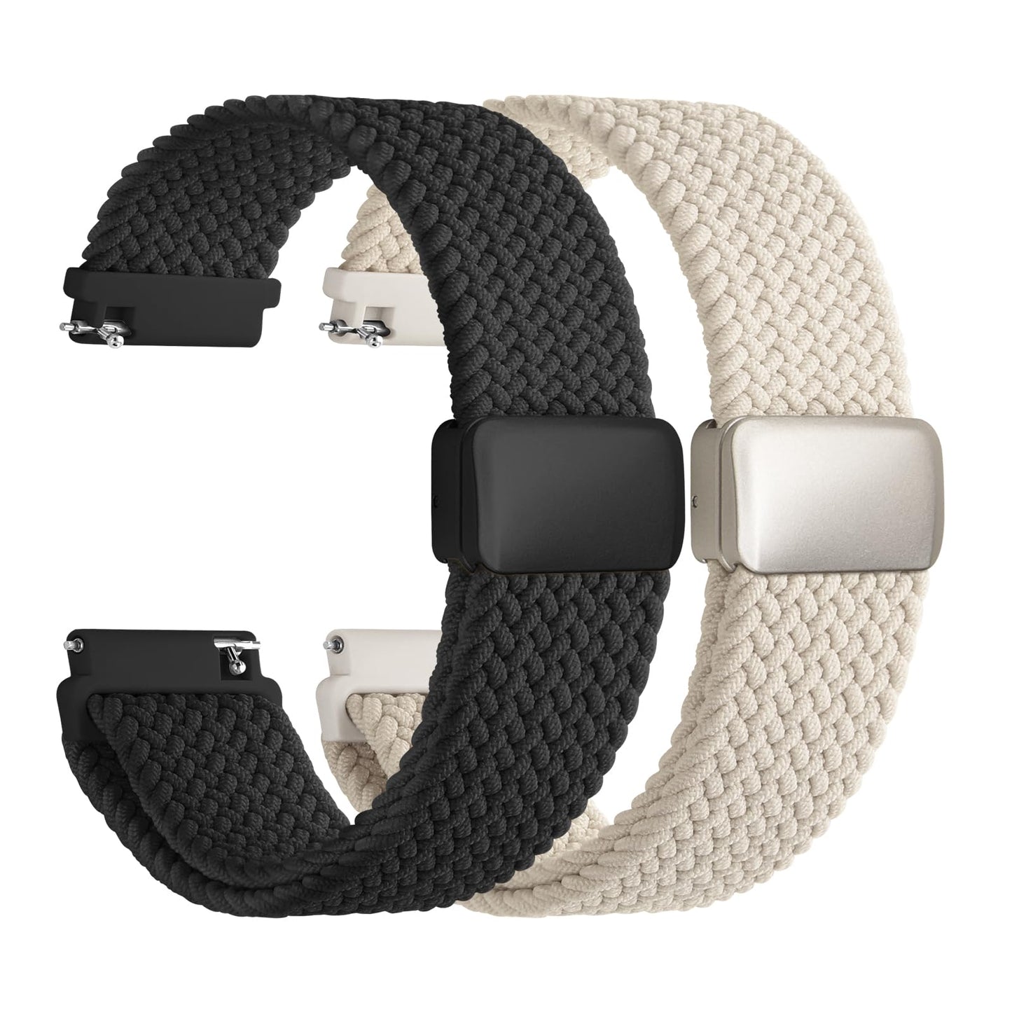 Fullmosa Magnetic Braided Watch Bands - 18mm 20mm 22mm Quick Release Watch Strap, Stretchy Nylon Solo Loop Compatible with Garmin Samsung Galaxy Amazfit for Men Women(20mm, Starlight+Black)
