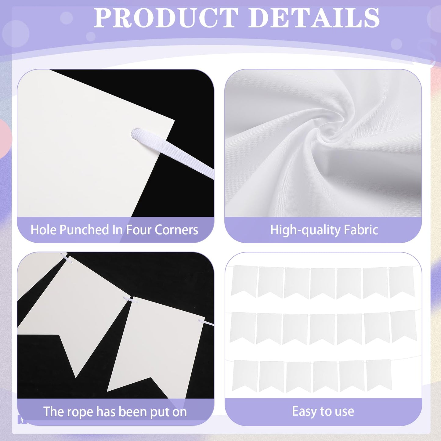 21 Pcs Large Blank Sublimation Banners Oxford Burlap Cloth Banner 20 Pcs DIY Flags with Hanging Ropes For Birthday Wedding Party Decoration Indoor Outdoor((White Oxford cloth)