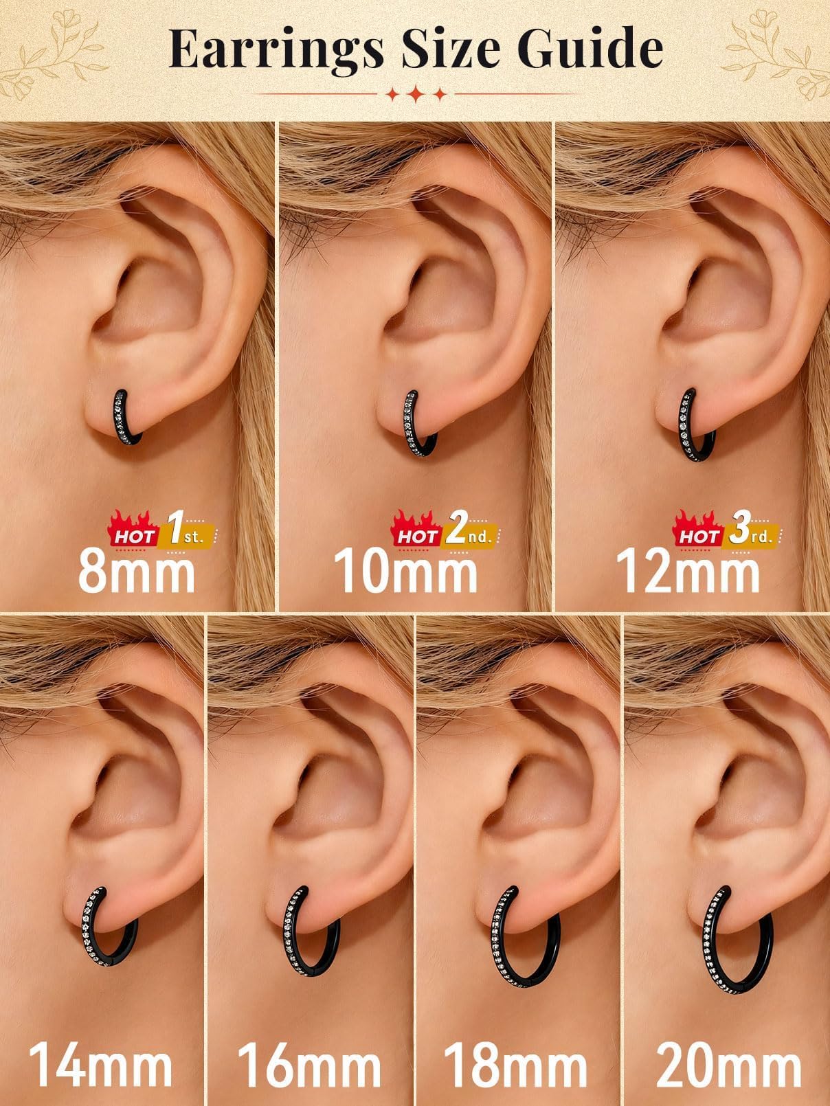 FaithHeart Cubic Zirconia Hoop Earrings for Women, Black Hypoallergenic Huggie Hoop Earrings, Small Cartilage Earrings for Women 16mm, Send Gift Box