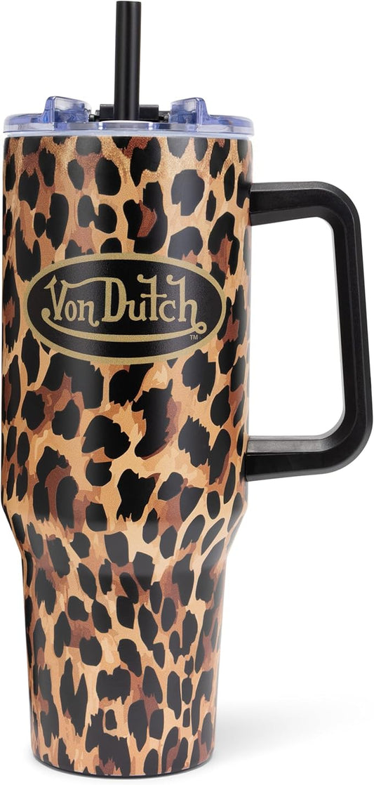 Von Dutch Leopard 40oz Double Walled Insulated Food Grade Stainless Steel Tumbler, BPA Free - 24 Hours Cold / 10 Hours Hot