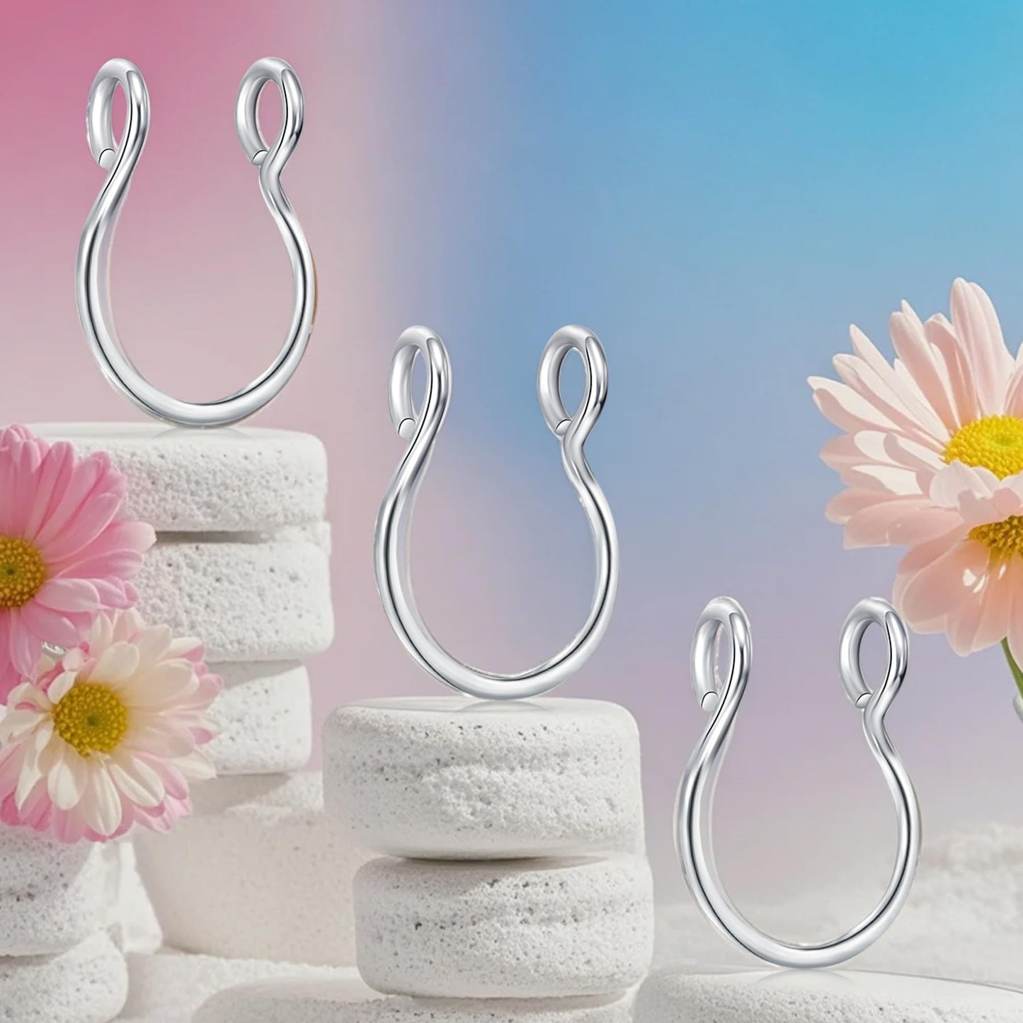 D.Bella Stainless Steel Hoop Earring, 20g Faux Septum Nose Ring, 8mm Non-Pierced Clip, Fashion Fake Piercing Jewelry for Women Men