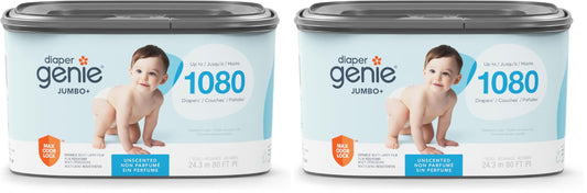The Diaper Genie Jumbo+ Square Refill, with continuous film, can hold up to 1080 newborn-sized diapers per refill. (Pack of 2)