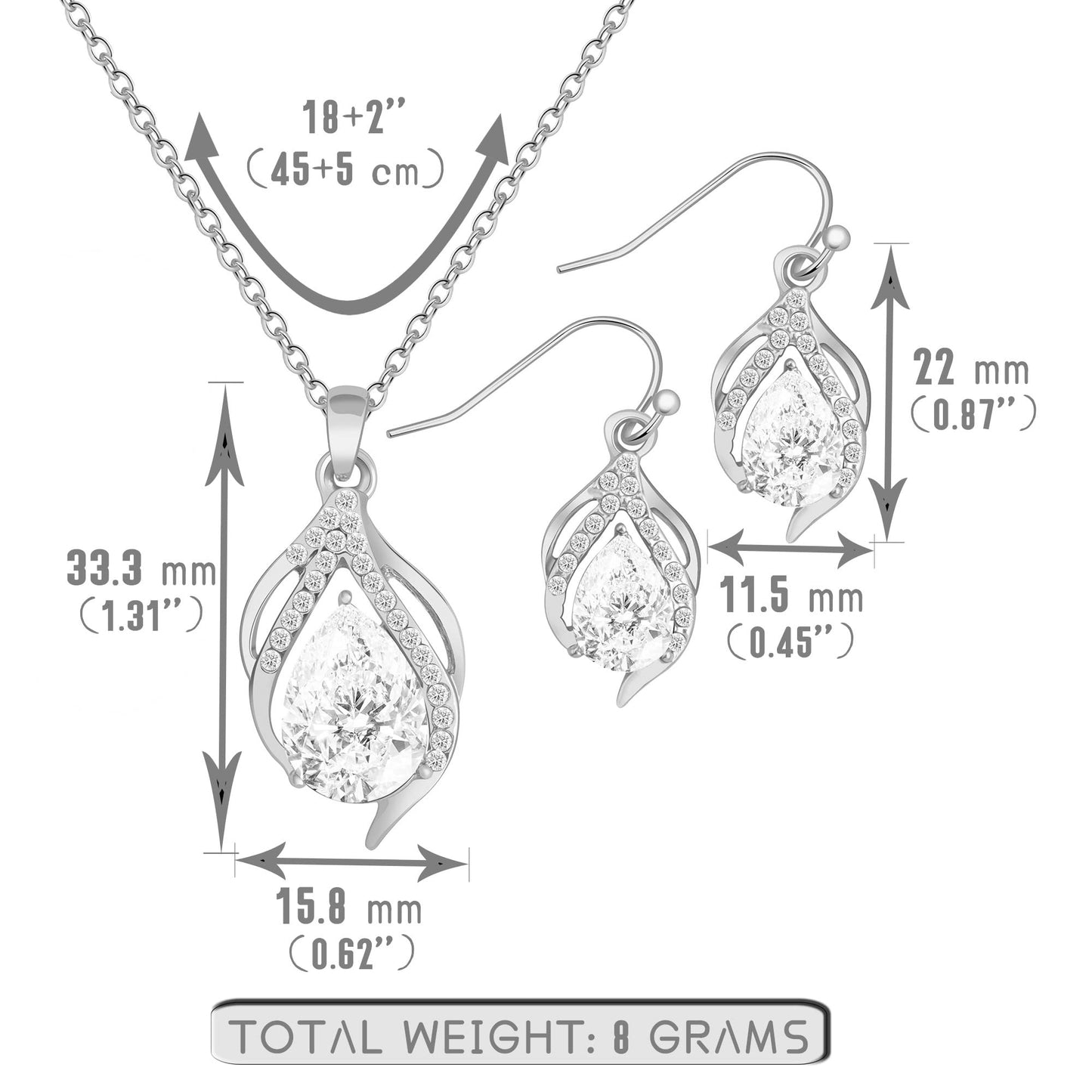 OTTFF Dainty Bridesmaid Jewelry Set for Women 1 Set SILVER Plated Pave Rhinestone With Crystal Necklace Earrings Set for Wedding/Engagement/Anniversary