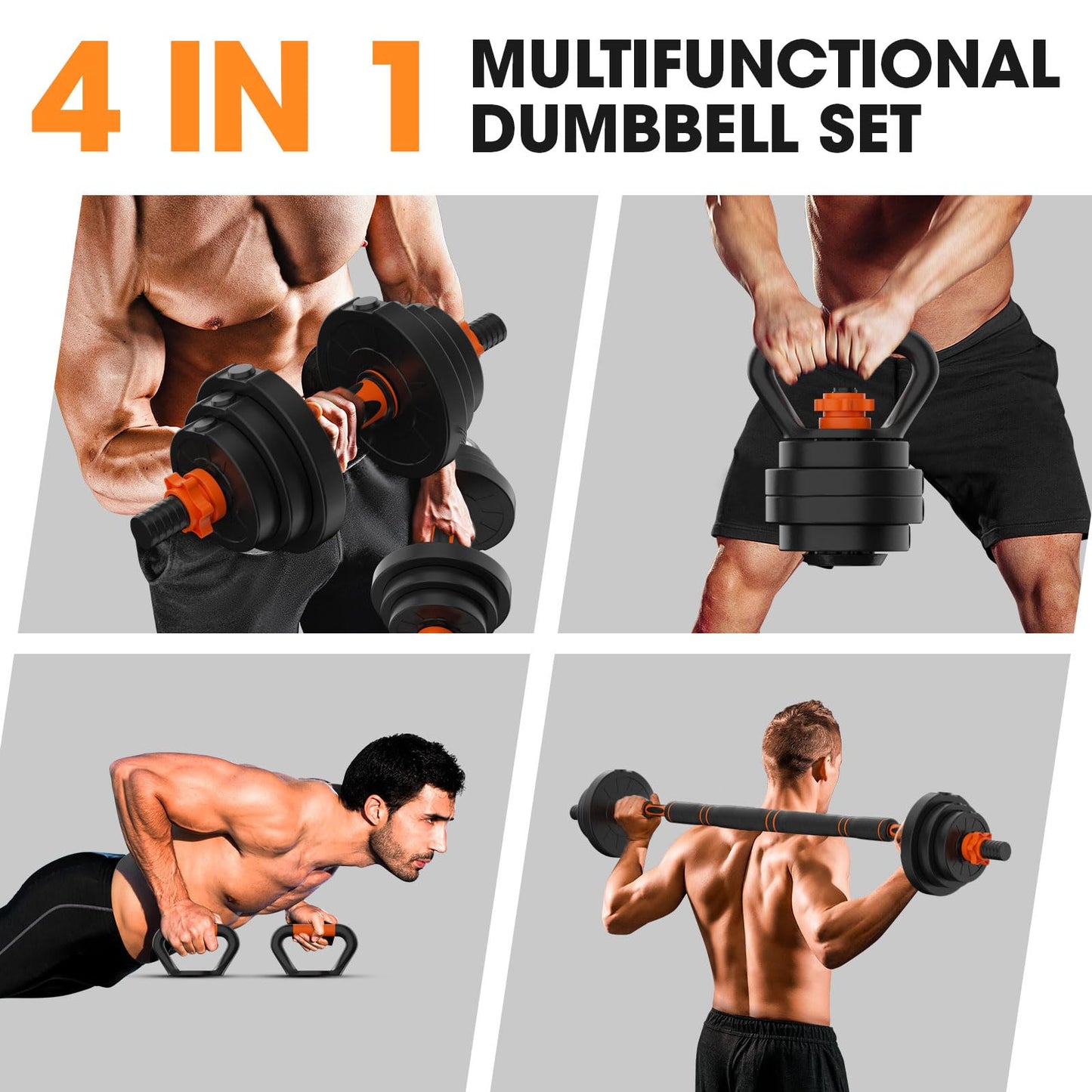 Stepwaver Adjustable Dumbbell Set 70LBS Free Weights Dumbbells,4 in1 Weight Set,Dumbbell, Barbell, Kettlebell, Push-up, Home Gym Fitness Workout Equipment for Men Women
