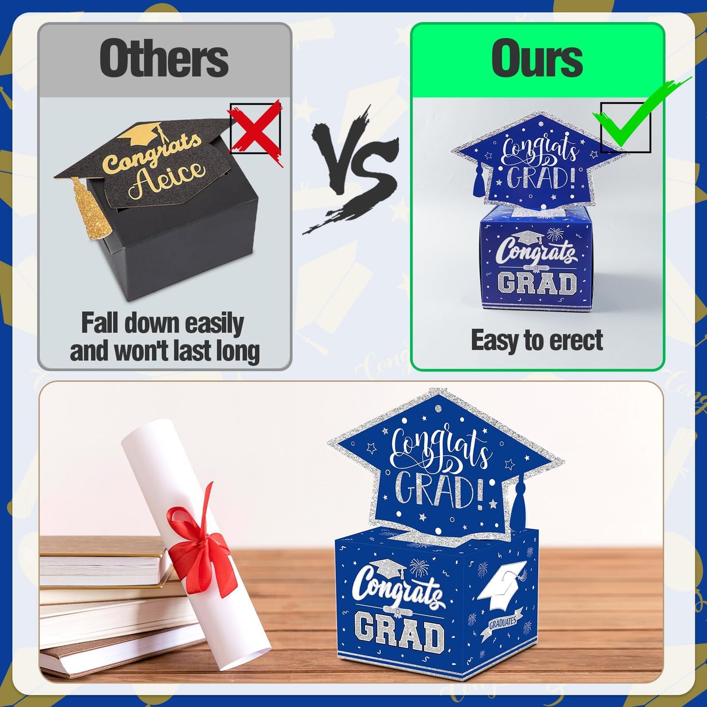 VABAMNA Class of 2026 Graduation Money Box for Cash Gift Pull, Funny Surprise DIY Cash Gift Idea Kit Graduation Money Holder for Boys Girls College High School Congrats Grad Party Favors, Blue Silver