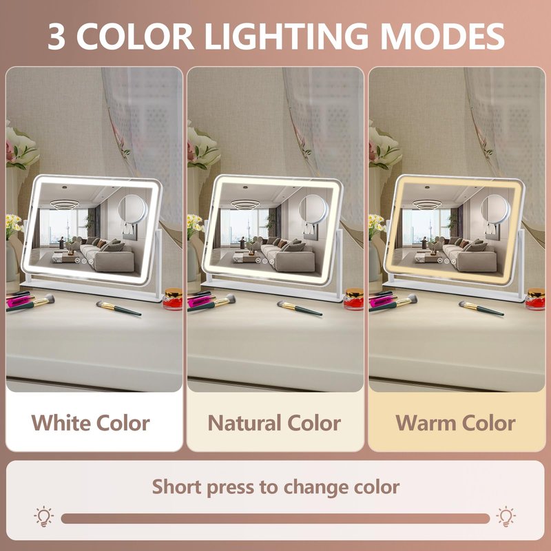 ViKert Vanity Mirror with Lights, 5X Magnification Spot Mirror, Makeup Mirror with Dimmable 3 Color Lighting, 17.3"L x 14.2"W