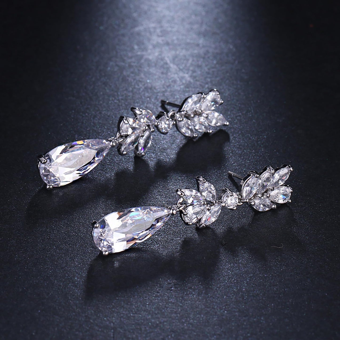 Hadskiss Bridal Earrings for Wedding, Bridal TearDrop Dangle Earrings, White Gold Plated Marquise Cubic Zirconia Prom Jewelry, Wedding Party Jewelry for Bridesmaid