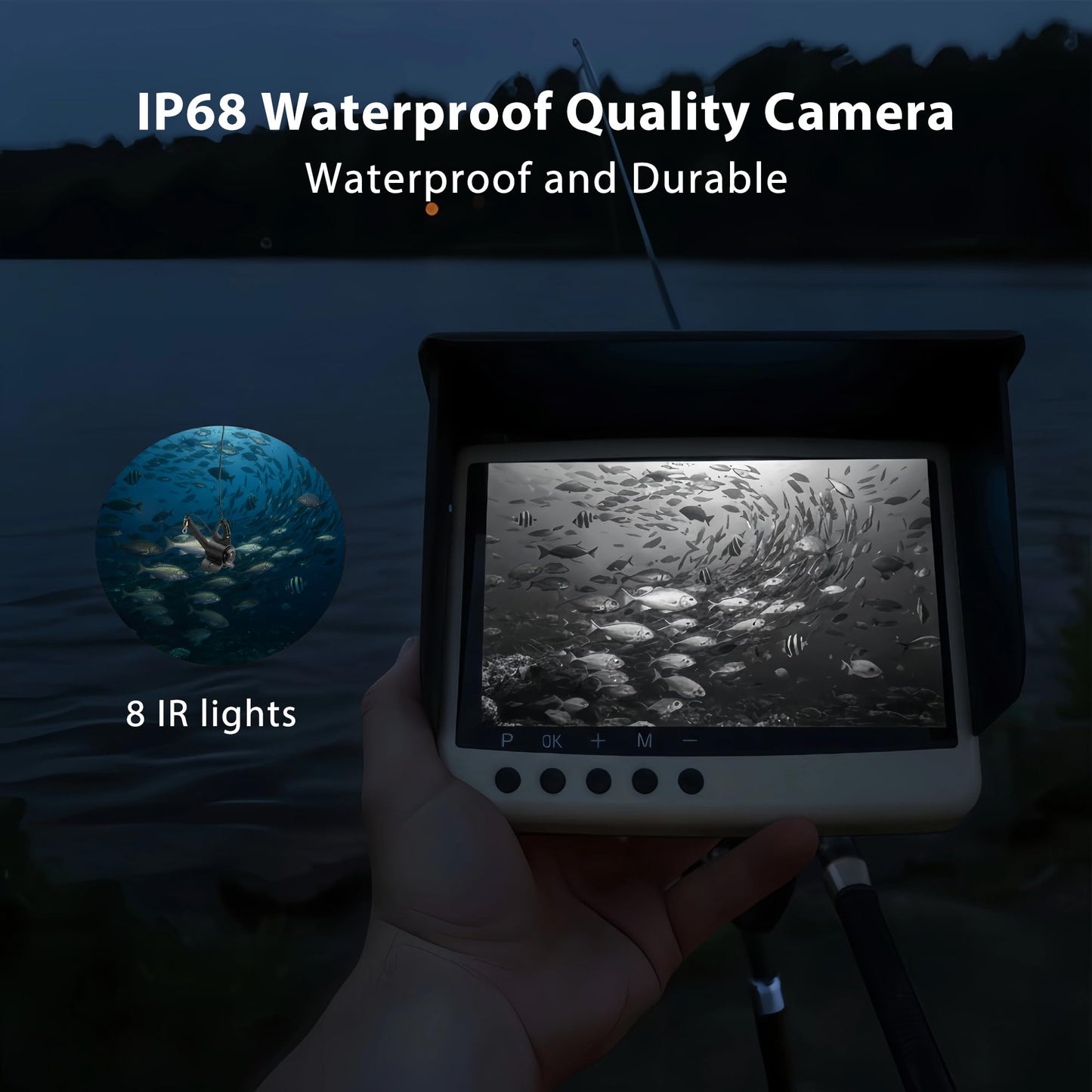 Jiisquilyx Underwater Camera & Fish Finder: 5.5 Inch OLED 1080P Waterproof Ice Fishing Camera with Monitor｜Portable Fish Finders for Ice/Lake Fishing｜Depth Finder for Boat/Kayak & Murky Under Water