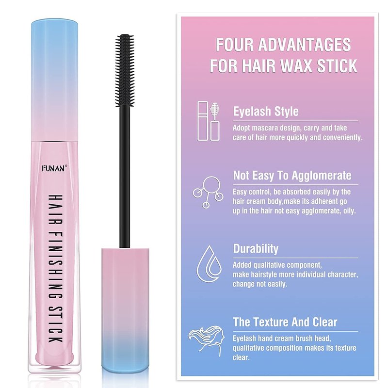 FUNAN Hair Finishing Stick 2 Pack, Flyaway Hair Tamer for Women, Baby Hair & Edge Control Wand, Non-Greasy Hair Mascara for Smooth Buns & Ponytails, Travel Size