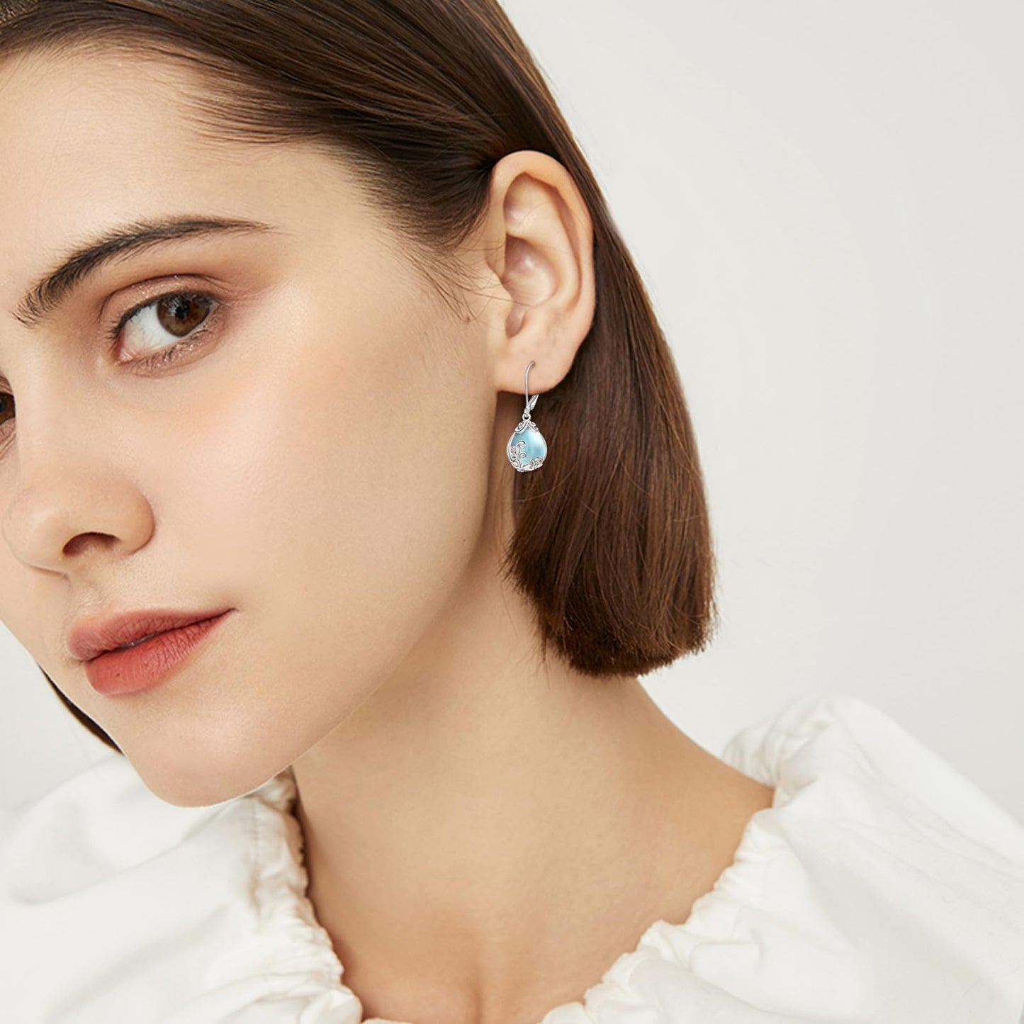POPLYKE Aquamarine Filigree Teardrop Drop Dangle Earrings Sterling Silver Blue Crystal Leverback Earrings Jewelry for Women