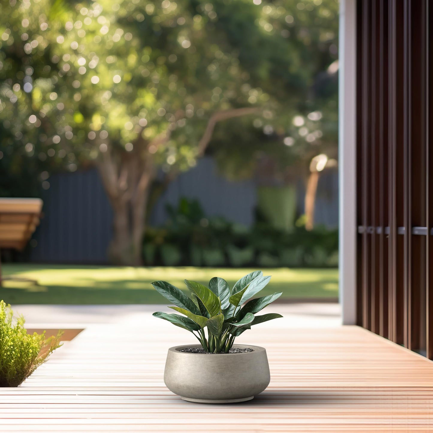 Kante 12.6" Dia Round Concrete Bonsai Planters, Outdoor Indoor Garden Plant Pot with Drainage Hole for Home, Patio, Garden, Weathered Concrete Finish with Painted Interior