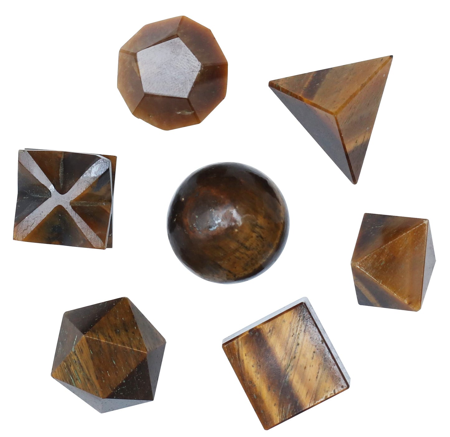 Crocon Tiger Eye 7Pcs Platonic Solids Crystal Geometry Set, Platonic Solids Sacred Geometric Stones for Meditation Reiki Balancing Healing Chakra Stone Cleansing Spiritual Good Luck (15-20 mm)