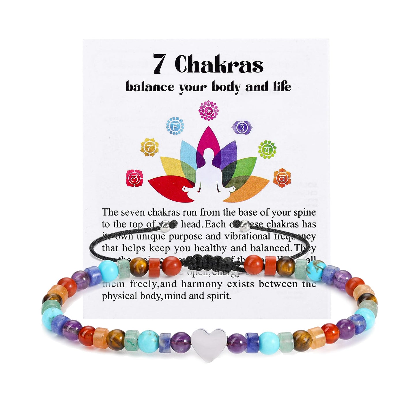Top Plaza Chakra Bracelets for Women Heart Charm 4mm Natural Healing Gemstone Yoga Meditation Bracelet Handmade Beaded Spiritual Bracelet Adjustable Jewelry Mothers Day Gifts