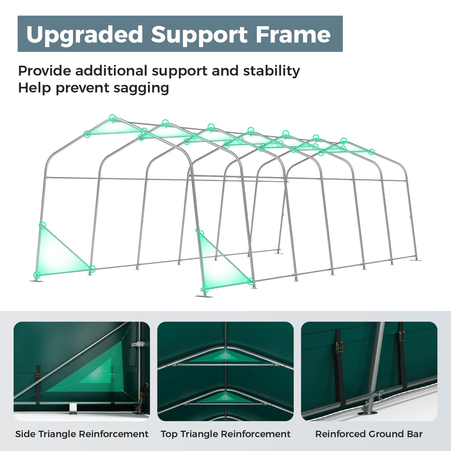 GREEN PARTY 11' x 24' Heavy Duty Carport, Portable Storage Shelter Shed Outdoor Carport with Roll-up Zipper Door & Vents, Storage Car Canopy Car Tent Garage for SUV, Truck and Boat, 200g PE Cover