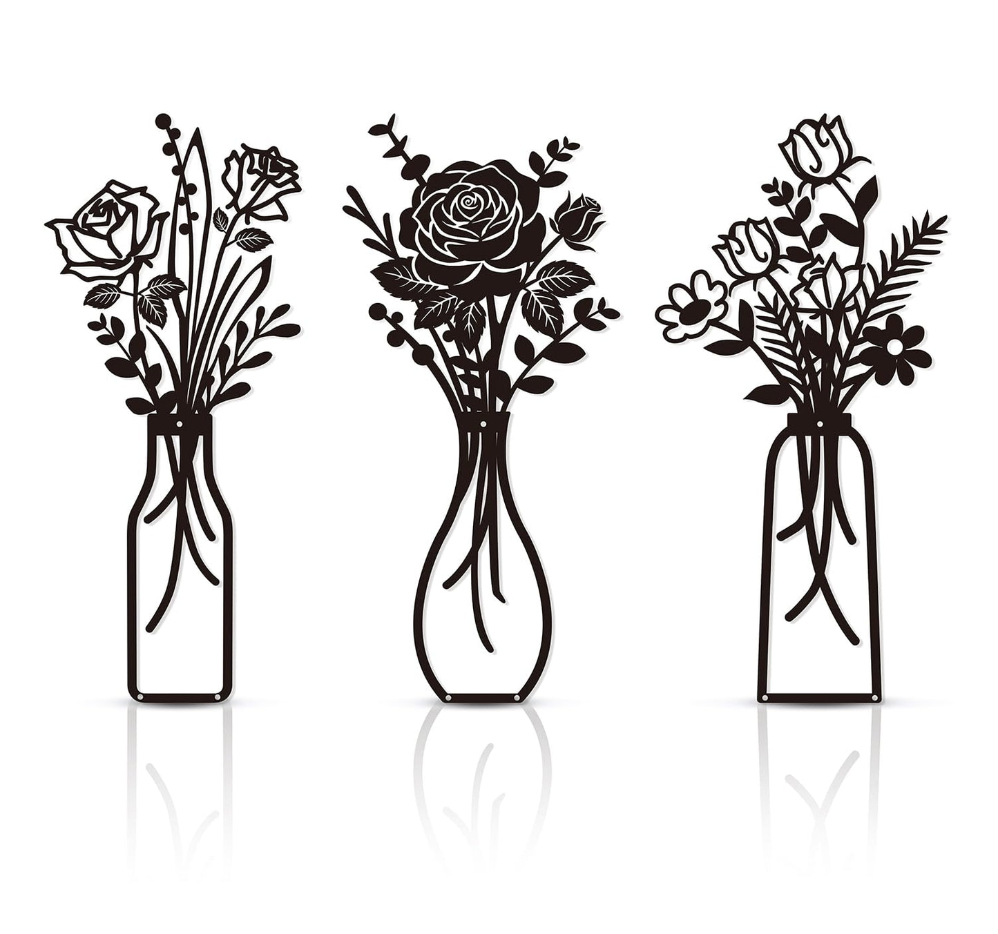 Wcro Metal Flowers Wall Decor,3 Pieces Rose Design Metal Wall Art,Rustic Farmhouse Decor for Garde Living Room Dining Room Bathroom Kitchen,Home Decor Gift (black-rose).
