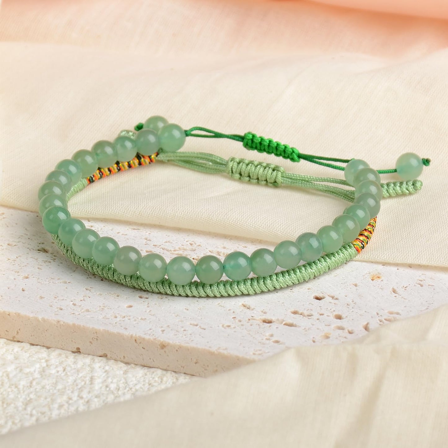 LPBeads 6mm Green Aventurine Bracelet with Handmade Rope Bracelet Size Adjustable Natural Stone Crystal Healing Bracelets Gifts for Unisex Adults