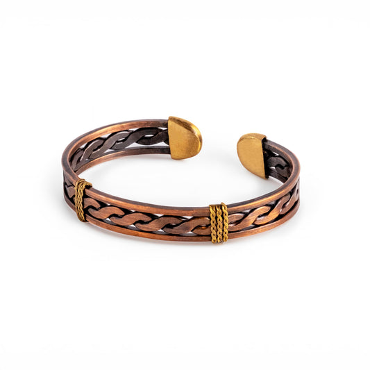 ALFIQ Handmade Copper Brass Cuff Bracelet for Men, Twisted Weave Pattern, Dark Copper (Dark Copper Weave)