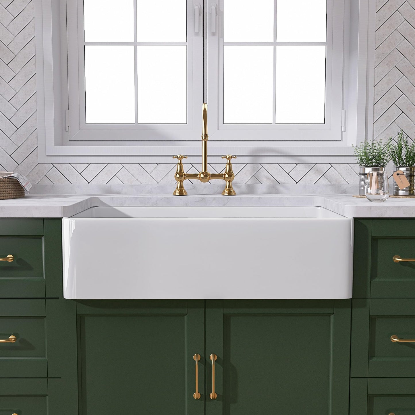 TUKTUK White Farmhouse Sink 30 inch Farm Sink Fireclay Apron Front Single Bowl Kitchen Sinks Deep Drop In Undermount Reversible Heavy Duty Easy-to-Clean Kitchen Basin with Luxury Modern Accessory Kit