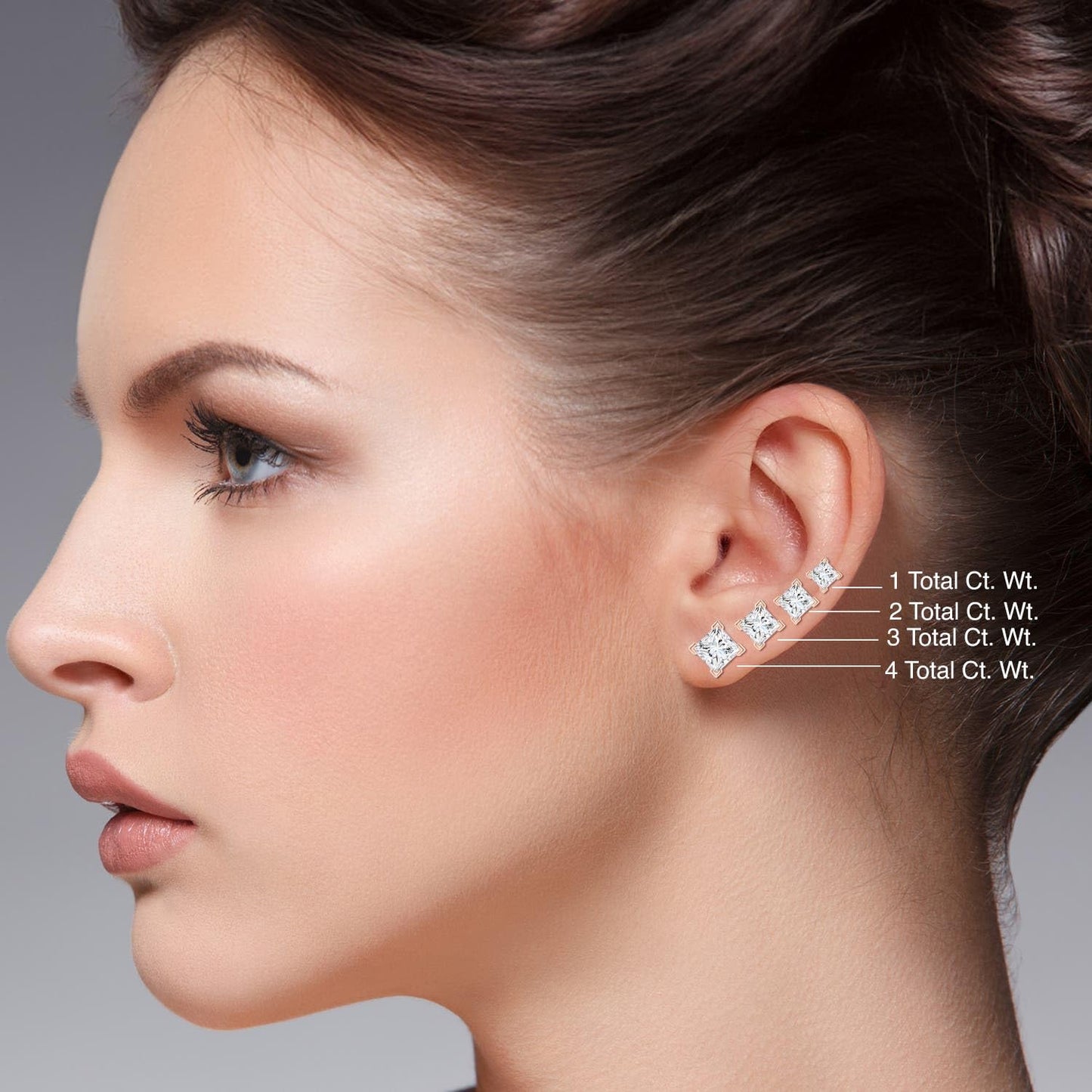 Princess-Cut Lab-Grown Diamond Stud Earrings V-Prong Set in Silver (1 carat, 4.4mm, Color-H, Clarity-SI2)
