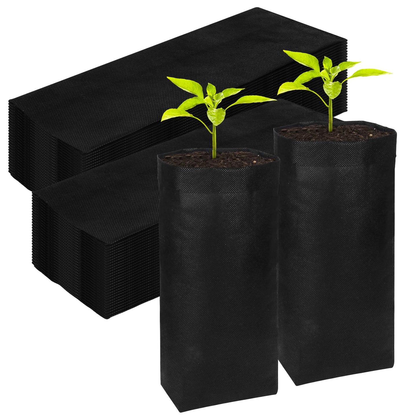 200PCS Nursery Bags 13.5" H Plant Grow Bags Black Biodegradable Non-Woven Fabric Grow Bags Breathable Fabric Pots Heavy Duty Cloth Pots for Vegetable Flower Seed Starting Plant Grow Soil Transplant