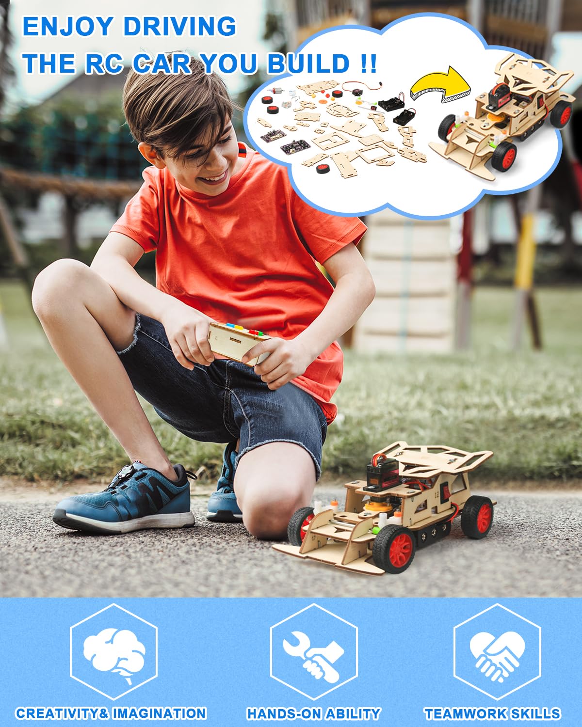 Poraxy STEM Kits for Kids 8-10, STEM Toys for Boys Ages 8-13, Remote Control Car, Wooden 3D Puzzles Science Kits 8-12 Projects Building Model, Birthday Gifts for 9 11 14 Year Old Teen Boys Girls
