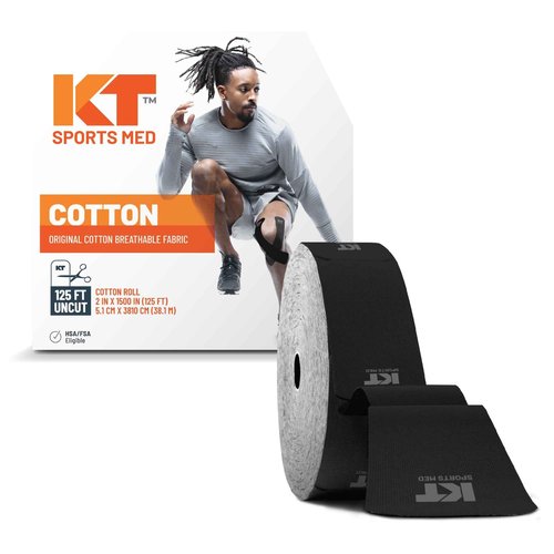 KT Tape, Original Cotton, Elastic Kinesiology Athletic Tape, 125’ Uncut Roll, Black