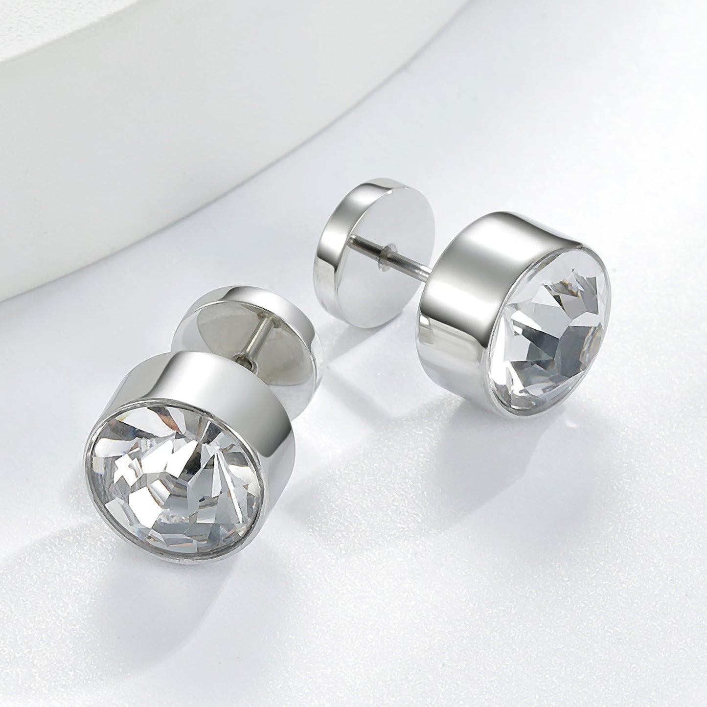 Druzy Glitter Cheater Titanium Earrings Screw Flat Back Earrings Studs Hypoallergenic for Sensitive Ears, Cubic Zirconia, Cubic Zirconia