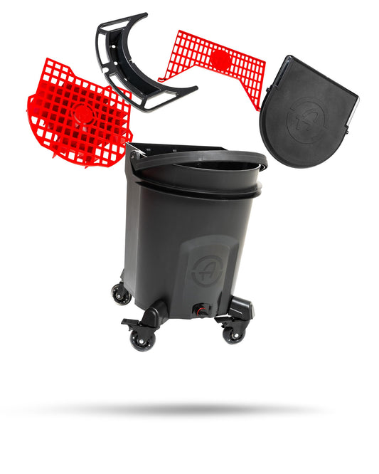 Adam's Complete Premium Detailing Bucket - Car Wash Bucket with Grit Guard, Seat Pad, Organization Rack, Drain Plug, 2 Locking Wheels | Innovative Detail 5 Gallon Bucket Kit System