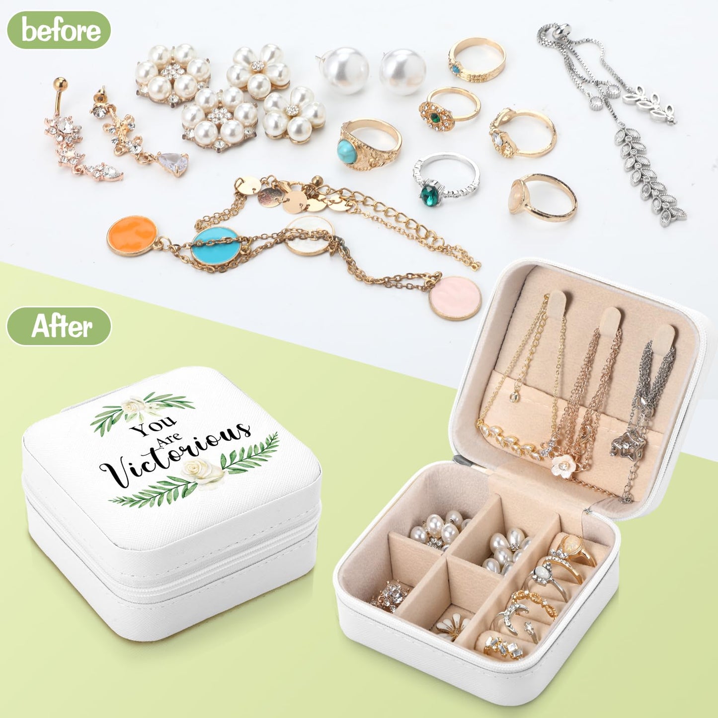 Kacctyen 12 Pieces Mini Travel Jewelry Case Bulk You Are Amazing Loved Mother's Day Church Gifts Green Leaf Gifts for Secretary Mothers Party Girls Leather Travel Jewelry Case
