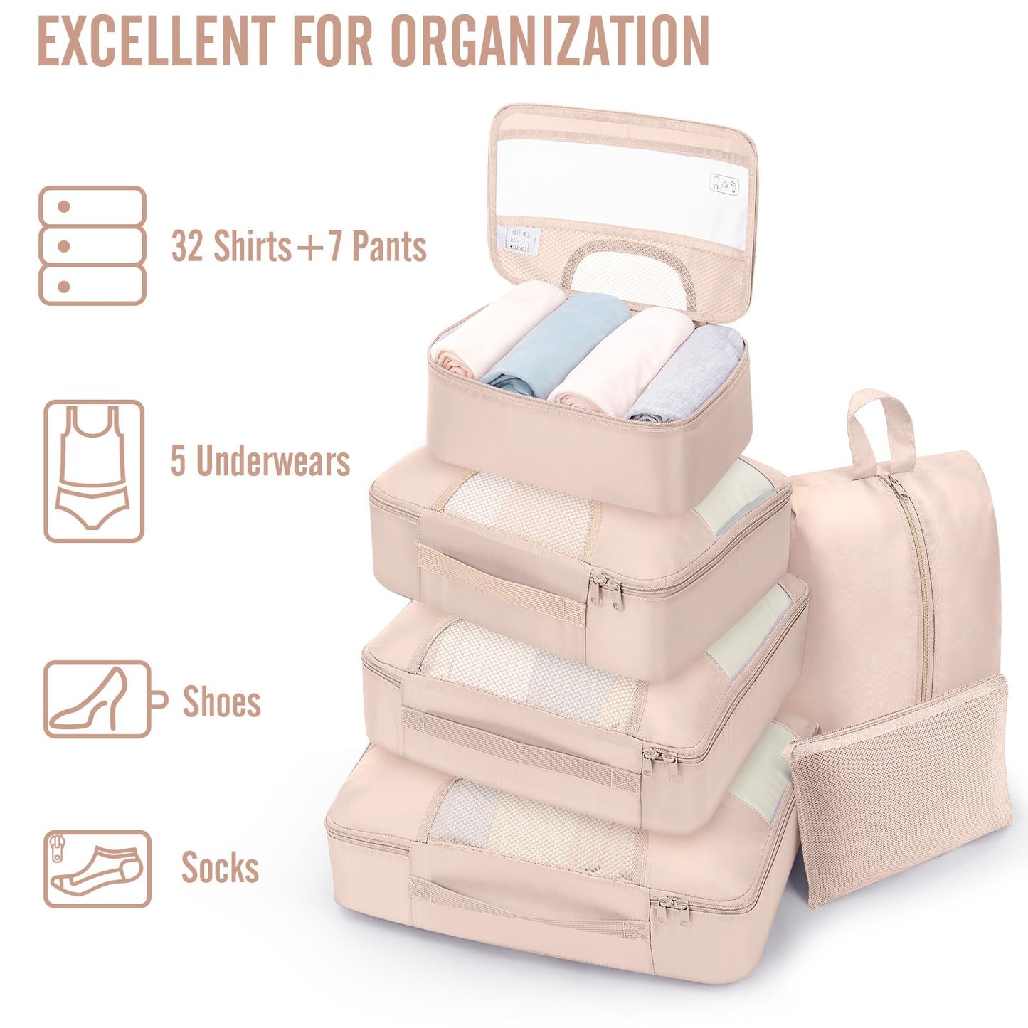 Veken 8 Set Packing Cubes, Cruise Ship Travel Essentials Accessories for Beach Vacation, Personalized Gifts for Women Mom Her, Suitcase Organizer Bags for Luggage with Hanging Toiletry Bag