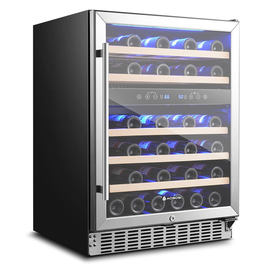 AAOBOSI Wine Fridge Cooler, 46 Bottles,24 inch Dual Zone Wine Cooler Under Counter with Adjustable Shelves,Built-in or Freestanding Wine Refrigerators for Home,Office,Bar