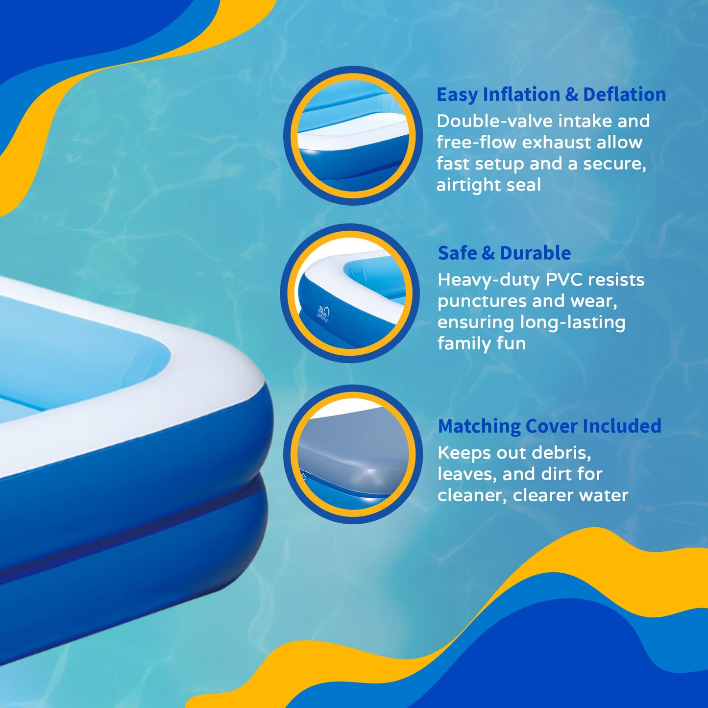 Inflatable 103-in x 69-in x 22-in Deep Rectangular Family Pool with Cover