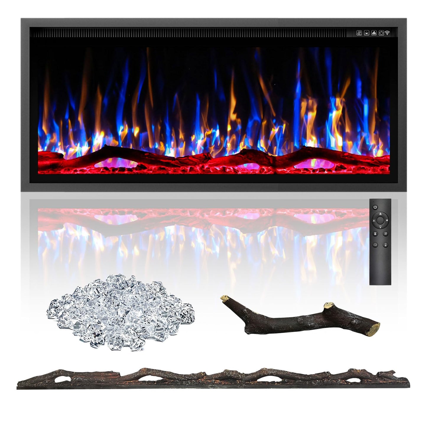 Eueiriup 42" Electric Fireplace in Wall Recessed & Wall Mounted Linear Fireplace with Temperature Control, Log & Crystal Option, Remote Control 750/1500W for Indoor Used Heater