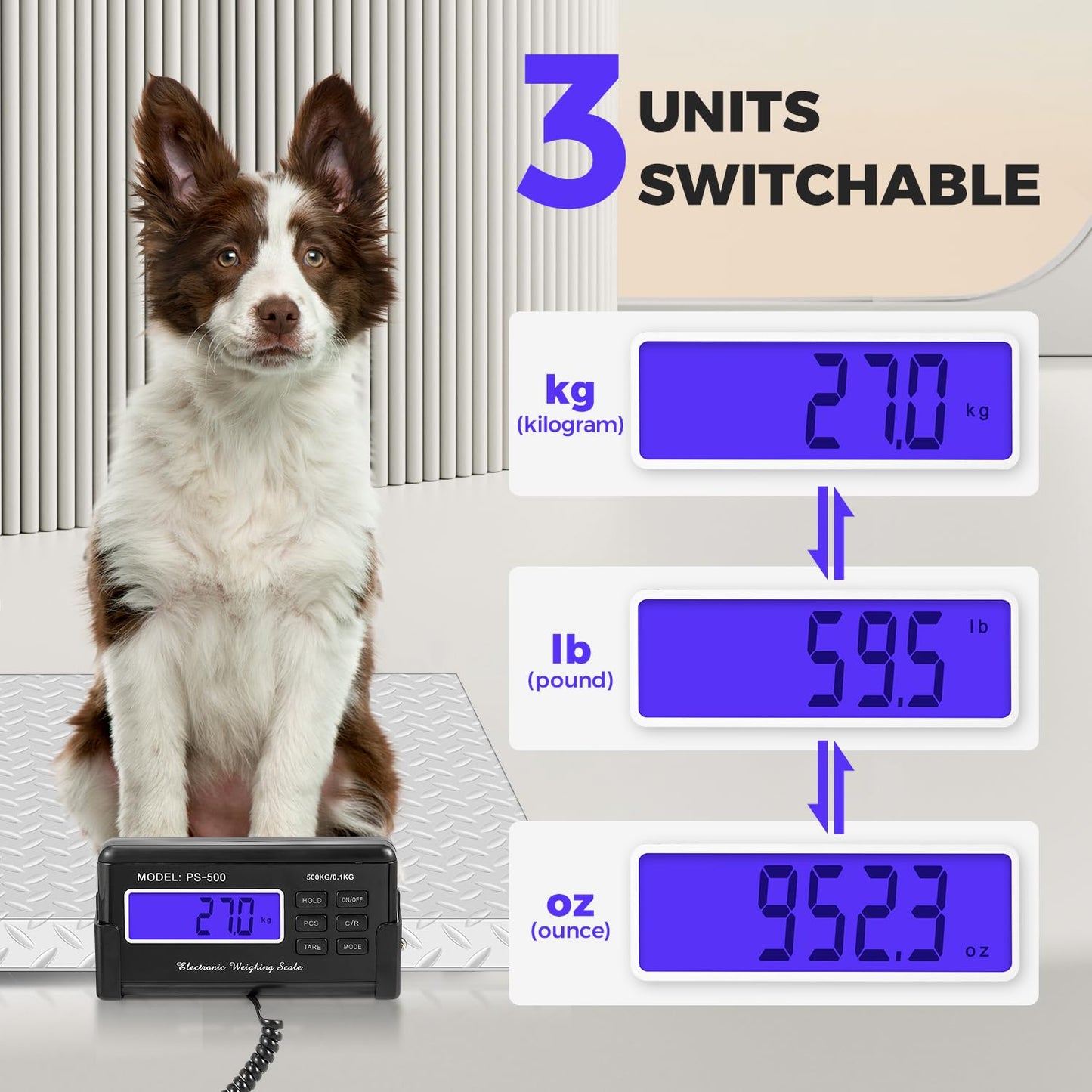 Bonvoisin Dog Scale for Large Breed Animal Livestock Weight Scale with Large Stainless Steel Platform, 1100lb X 0.2lb Postal Shipping Scale Pet Scale for Dog, Cattle, Sheep