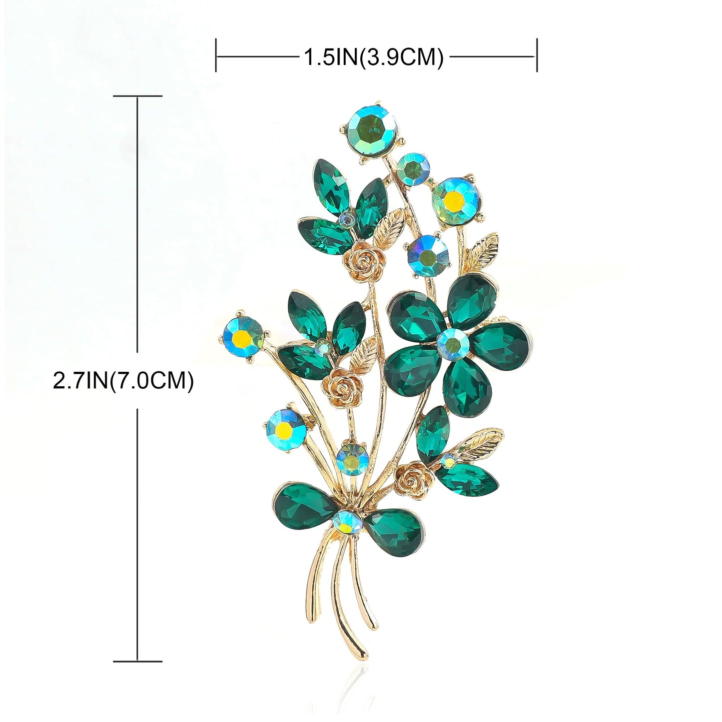 YOQUCOL Vintage Dark Green Austrian CZ Crystal Rhinestone Poppy Flower Bouquet Shape Brooch Pin for Women