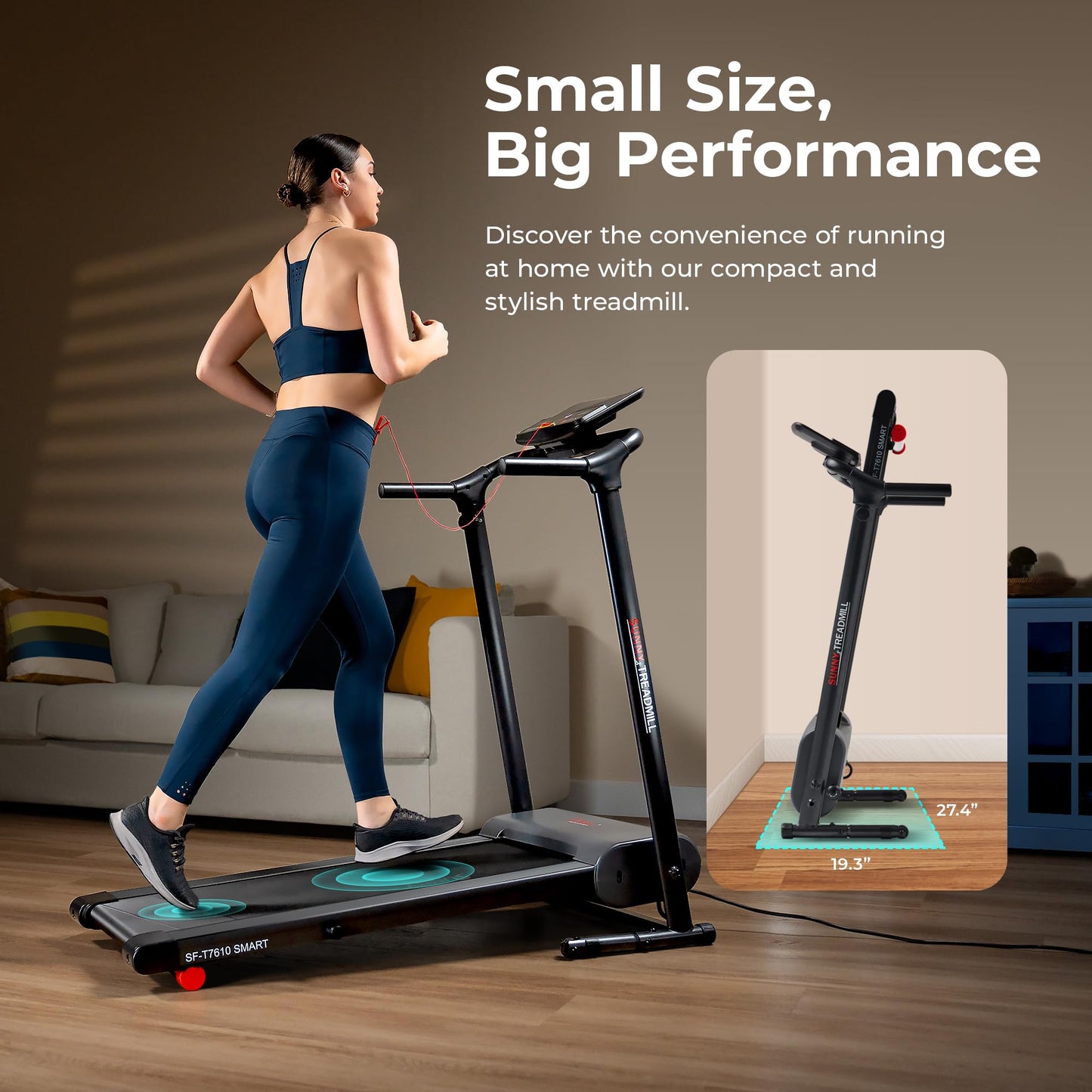 Sunny Health & Fitness Smart Foldable Exercise Running Walking Treadmill, Easy Assembly, LCD Performance Monitor, Device Holder, and SunnyFit® App Enhanced Bluetooth Connectivity - SF-T7610SMART