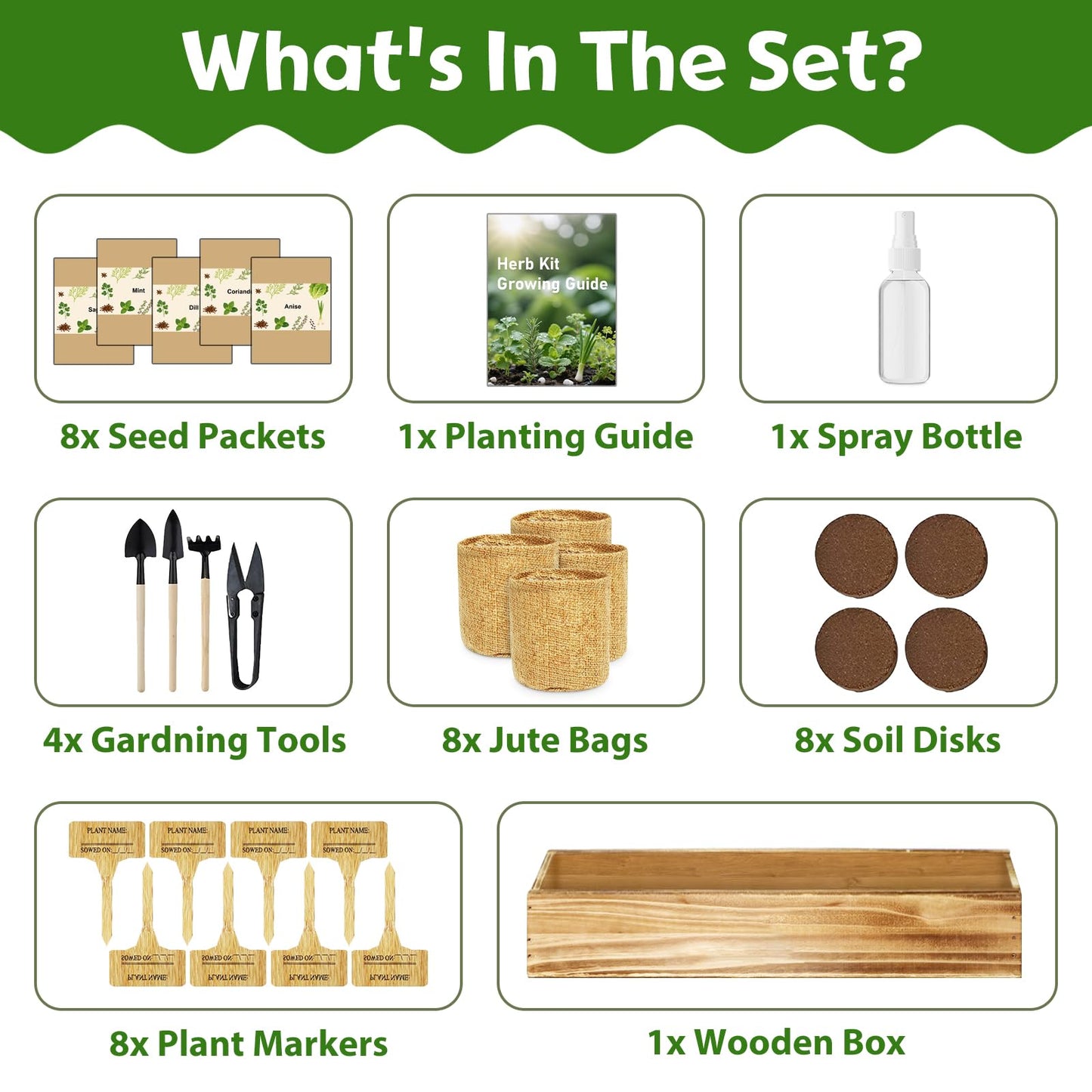 LUOJIBIE 8 Herb Indoor Garden Kit for Beginners, Complete Windowsill Growing Gifts Set with Tools, Mother's Day Gifts for Mom,Unique Christmas Birthday Gifts for Women Men Girls Kitchen Housewarming