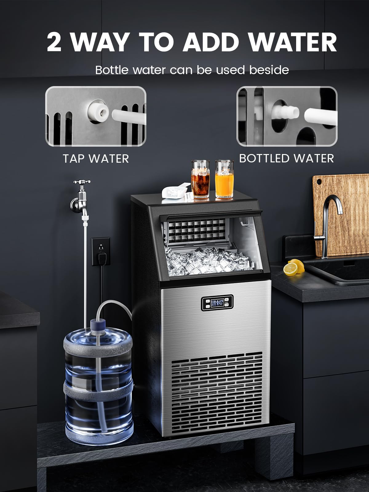 Commercial Ice Maker Machine, 100lbs/24H Stainless Steel Ice Machine with 33lbs Storage Capacity, Auto Self-Cleaning Freestanding Ice Maker, Ice Machine Freestanding for Bar/Cafe/Restaurant