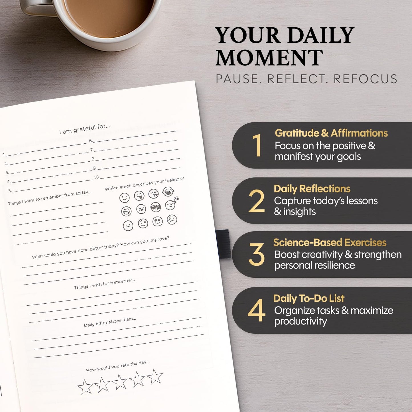 Gratitude Journal for Men & Women (Black) - A5 Hardcover Daily Prompt Journal with Gift Box & Pen - 5 Minute Practice for Mindfulness, Success & Productivity - Includes Stickers & Bookmark - 2026 Gift Set