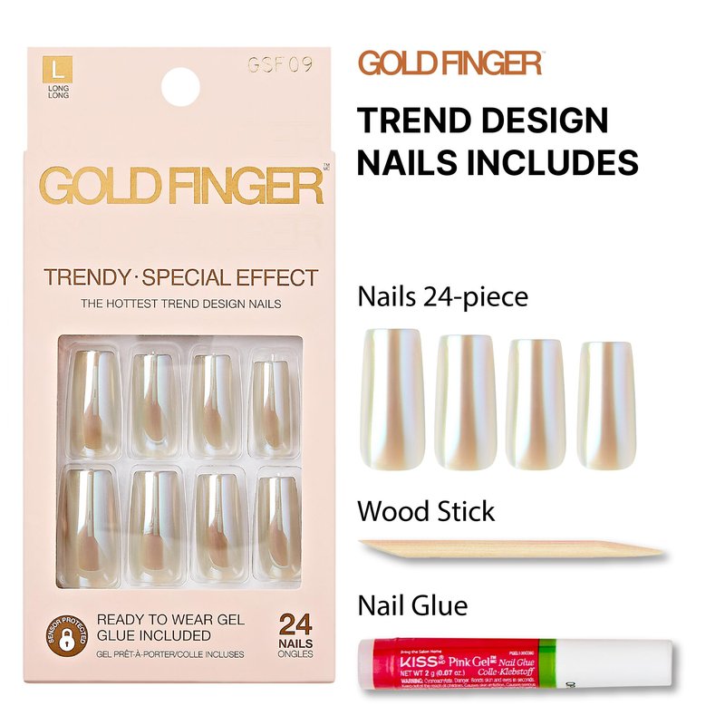GoldFinger False Nails Kit, Special Chrome Effect, Long Square Metallic Silver Design Nail, Long-Lasting Hottest Trend Press on Nails, Convenient & Easy to Apply