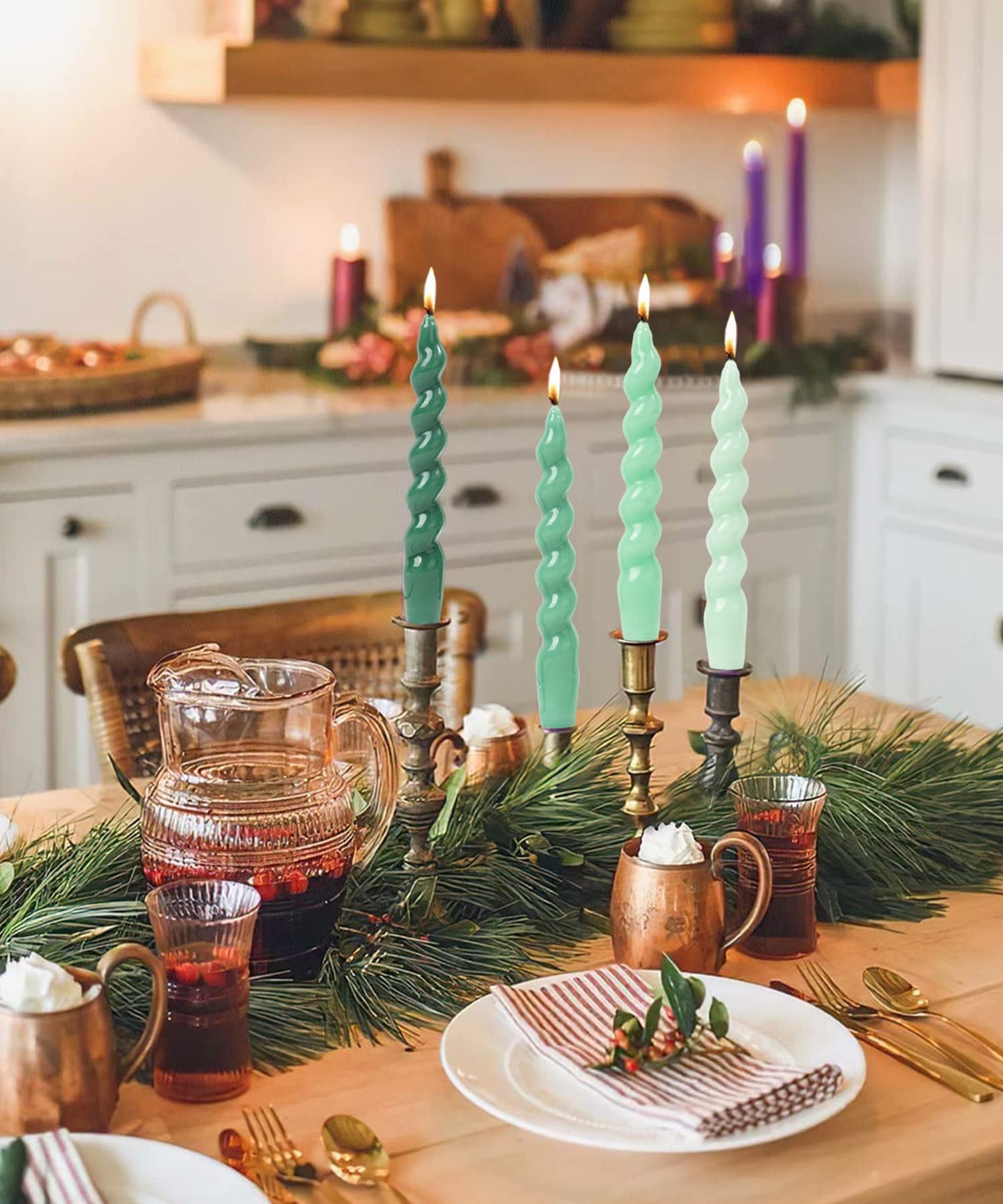 LPUSA Grey Spiral Taper Candles Twisted Candle Conical Stick Candles for Holiday Wedding Party Wax Unscented Dinner Candle Dripless,Birthday Gift Christmas Gift H 7.5 Inch, 4pcs（Grey）