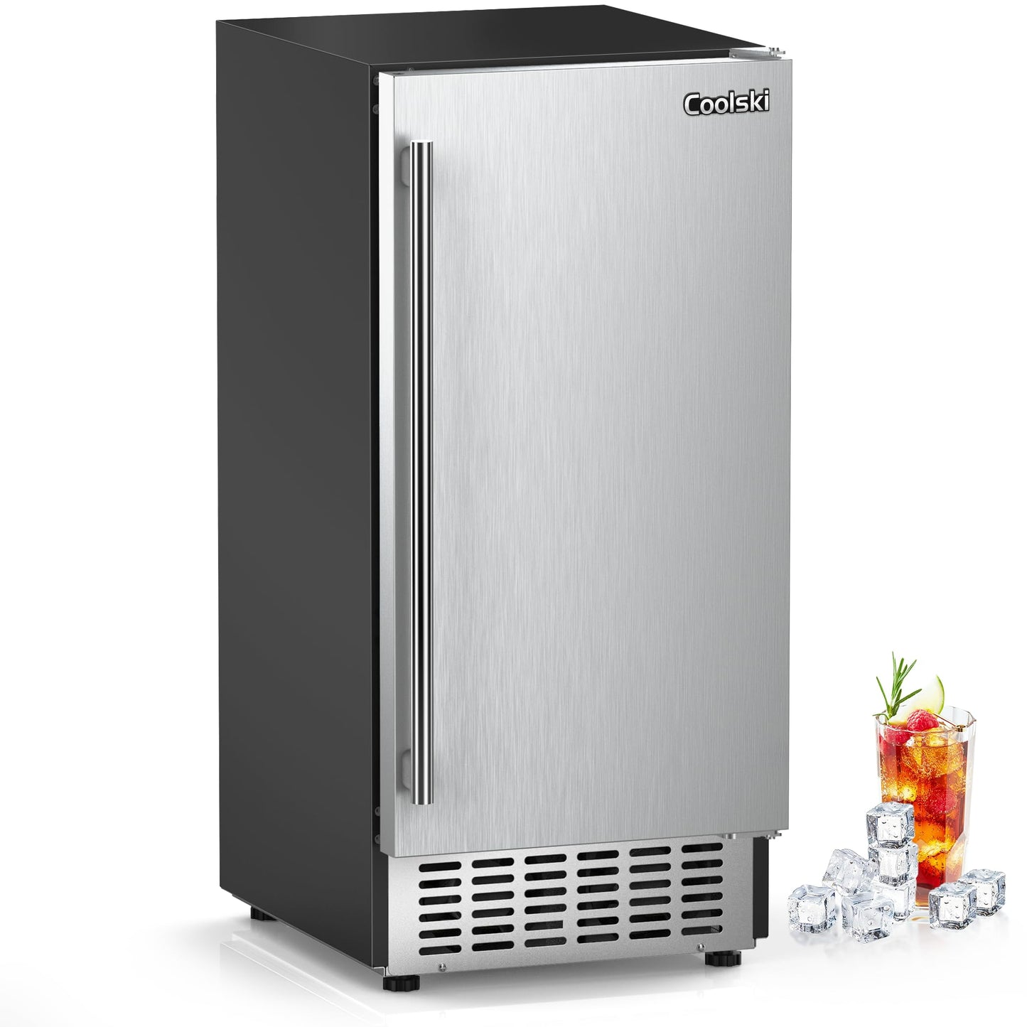 Coolski 15" W Commercial Under Counter Ice Maker Machine, 80 Lbs/Day, Bulit-in Freestanding Ice Machine, Self-Cleaning, Stainless Steel Ice Maker for Home Apartment & Commercial Use