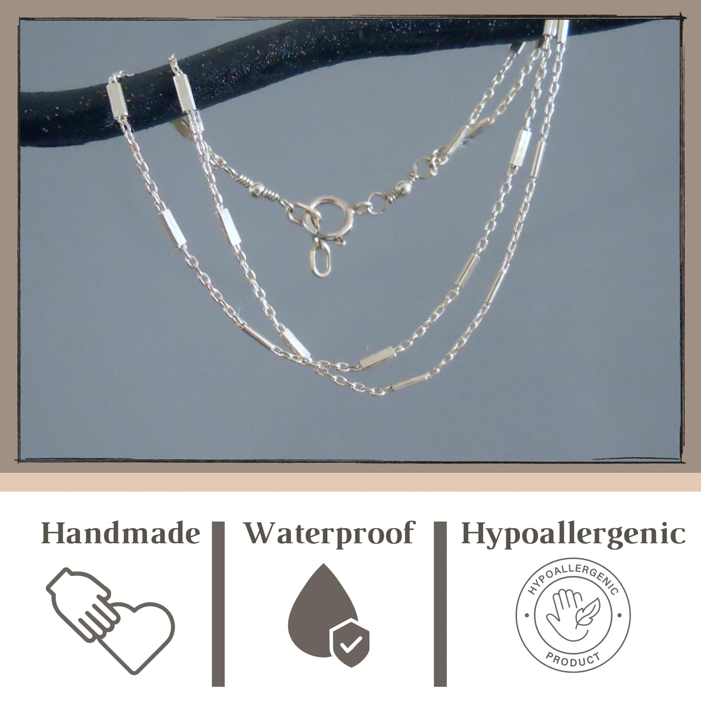 Annika Bella 925 Sterling Silver Double Layered Bracelet, Length 6.5-7.5 Inches, Chain Bracelets for Women, Waterproof Minimalist Women's Jewelry (Satellite Bar Chains)