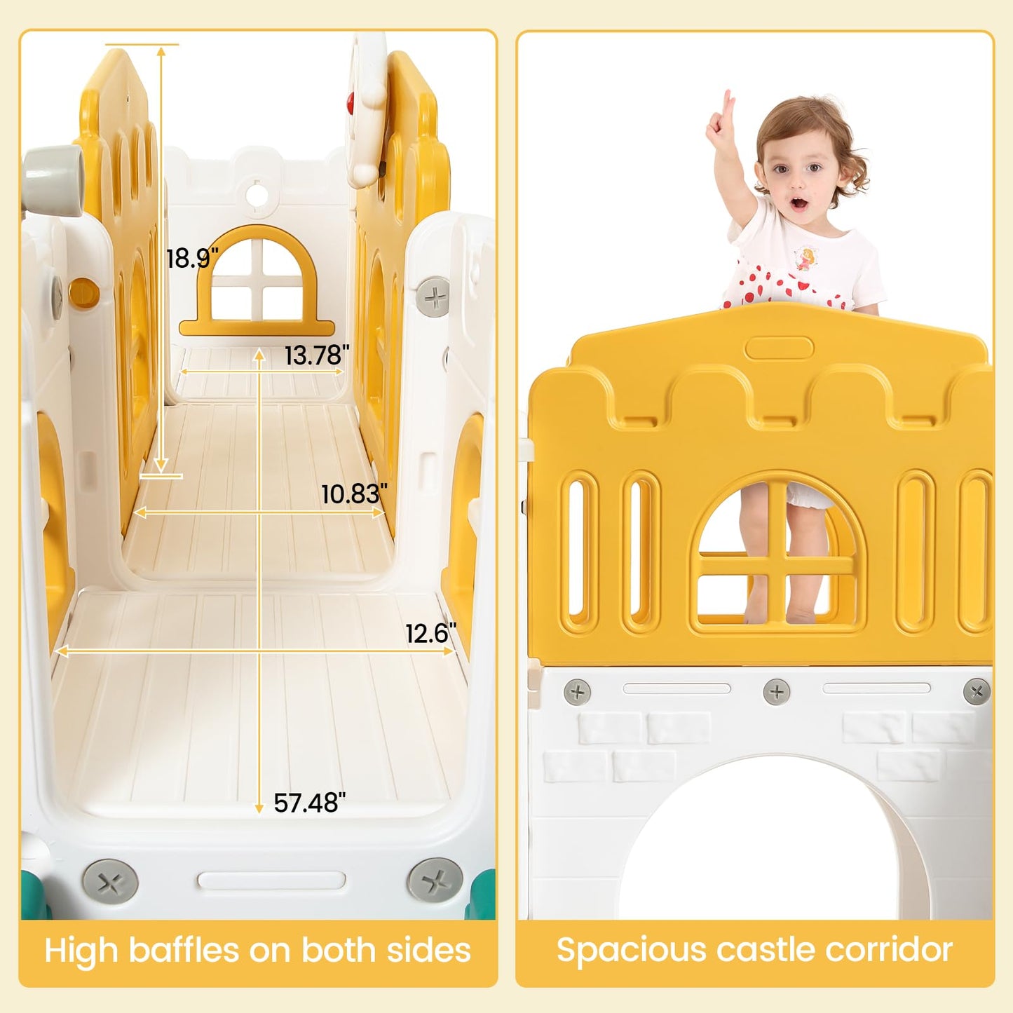 GAOMON 8 in 1 Toddler Slide Indoor Playground, Indoor Slide Toddler Playset for Toddlers 1-3, Kids Outdoor Playground with Slide, Basketball Hoop, Climber, Crawling Tunnel, Telescope, Toy Storage