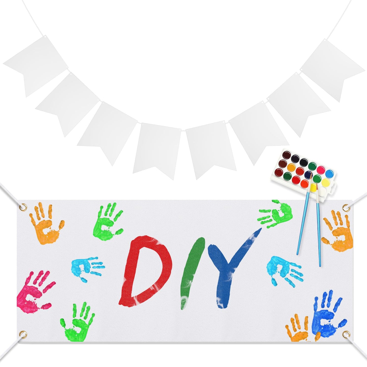 21 Pcs Large Blank Sublimation Banners Oxford Burlap Cloth Banner 20 Pcs DIY Flags with Hanging Ropes For Birthday Wedding Party Decoration Indoor Outdoor((White Oxford cloth)
